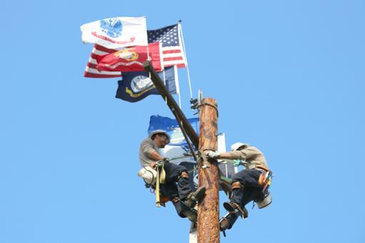 Students high above the Power Systems Institute at Tri-C